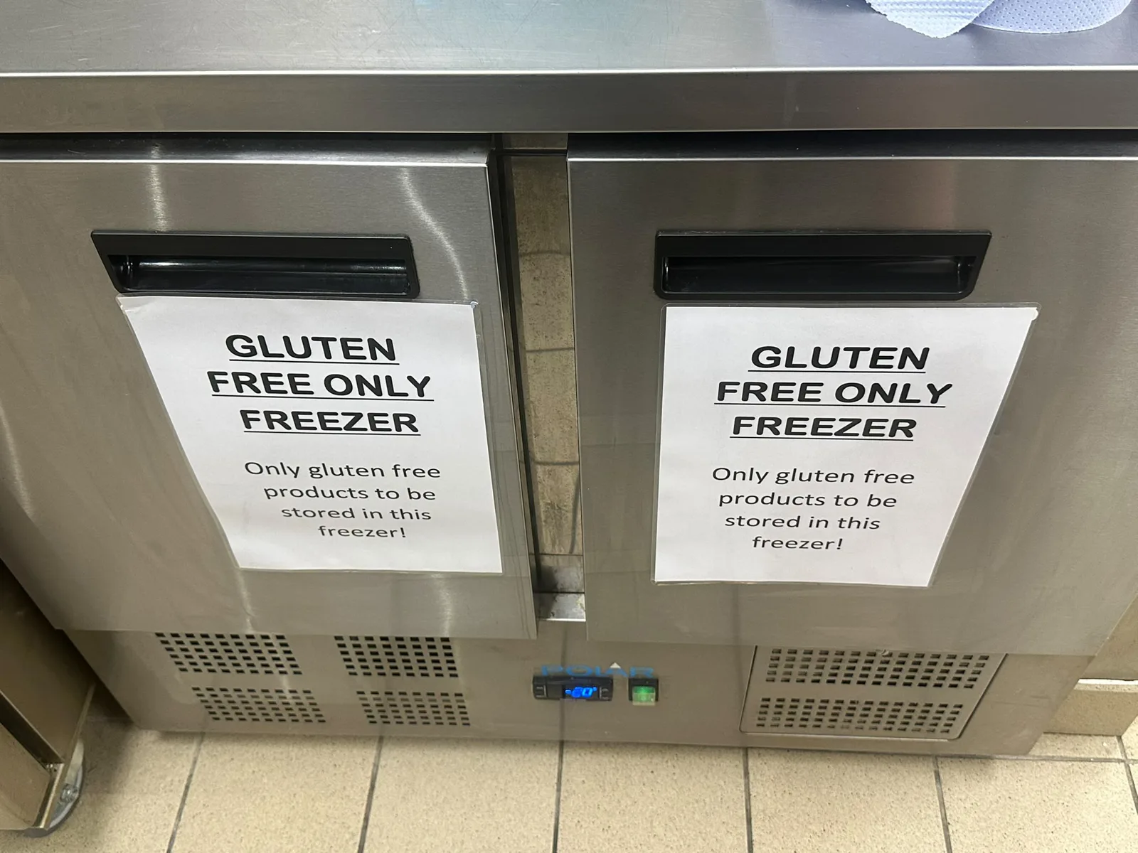 The gluten free only freezer in the gluten free zone