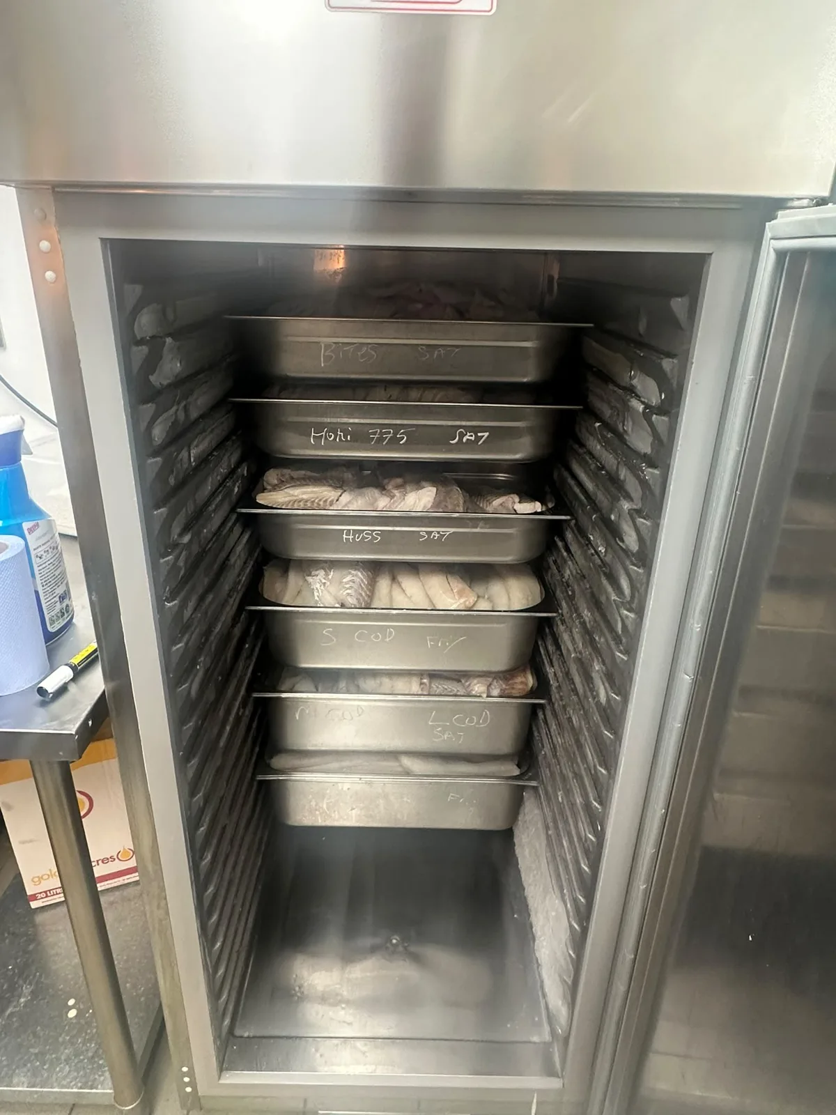 Prepared food in separate containers in the fridge